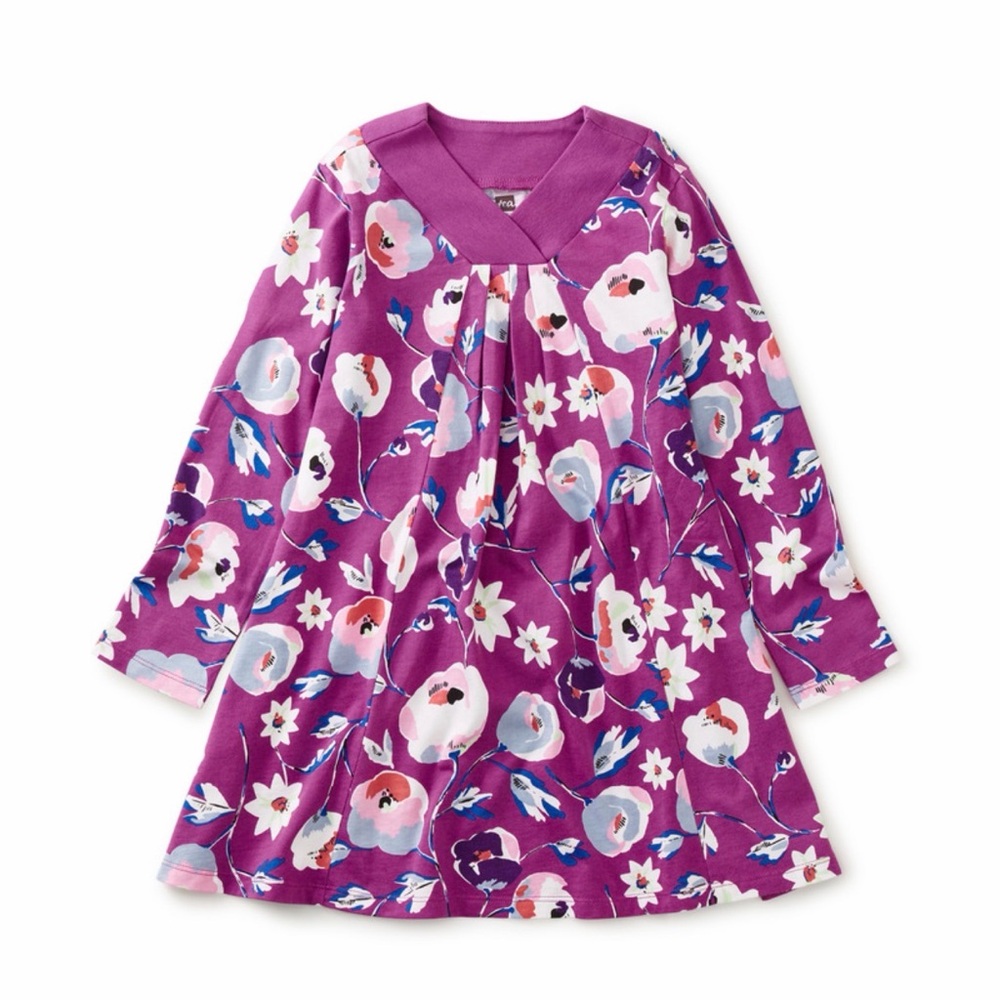 Tea Collection Riko Trapeze Dress - Swedish Flowers in Purple